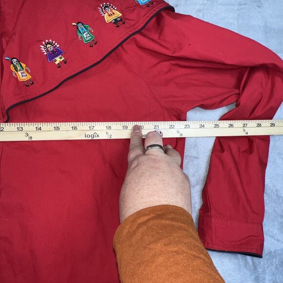 Westbound Red Embroidered Bead Embellished Native American Shirt Women Sz L - Picture 7 of 13